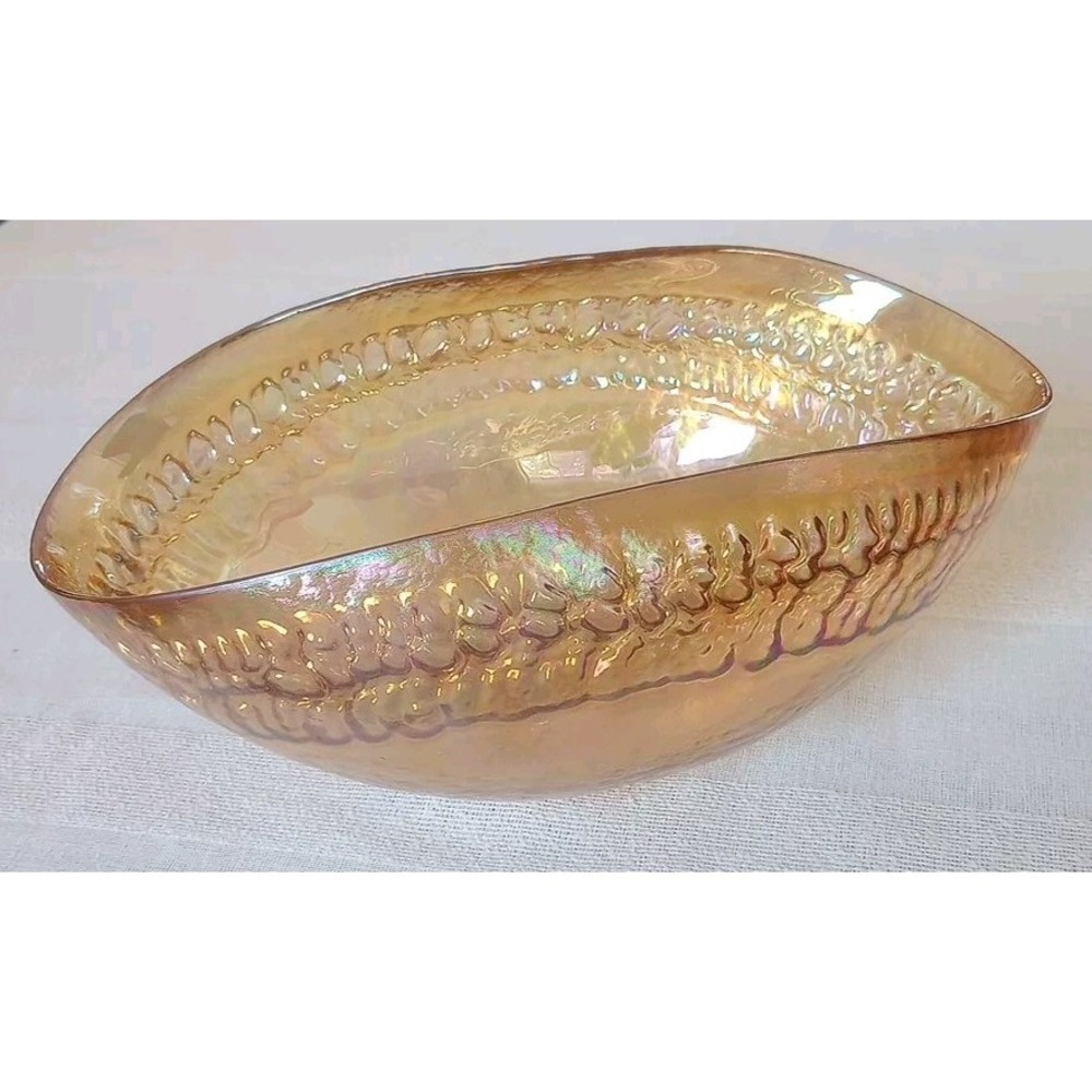 VTG Yalos Casa Murano Italy Marked Yellow Gold Iridescent Glass Centerpiece Bowl